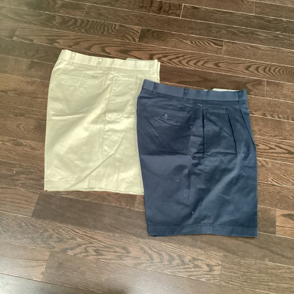 Bundle of Two Cutter & Buck Pleated Golf Shorts - Navy (W35) and Khaki (W34)